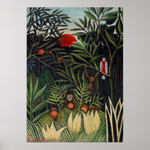 Poster Forêt tropicale avec singes par Henri Rousseau.