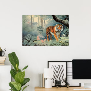 Poster Forêt tropicale Faune Tigre Vintage
