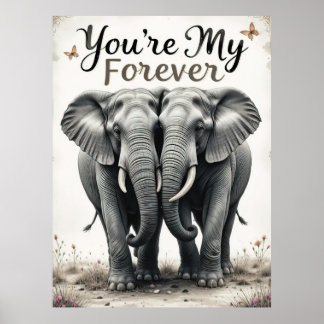 Poster Forever Love Elephants Faune Art