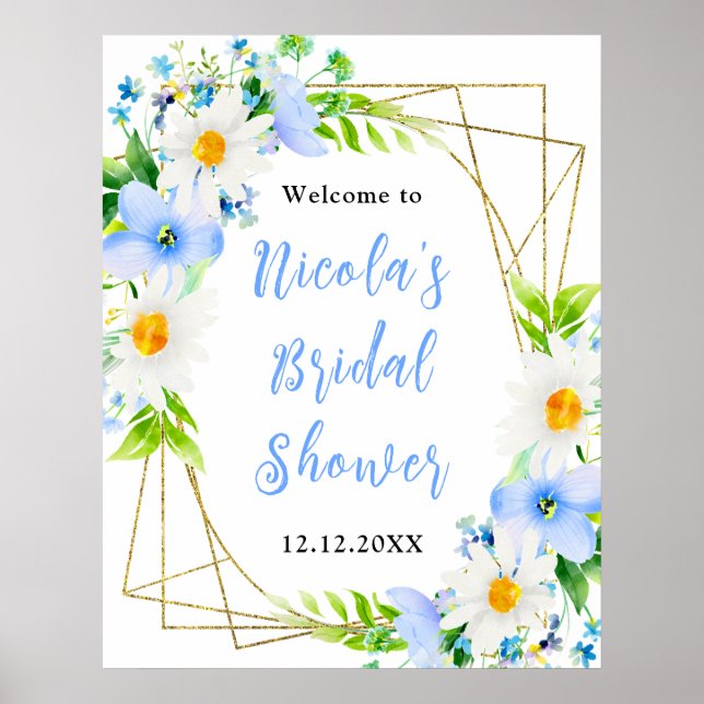 Poster Forget-Me-Nots Daisies Bridal Shower Welcome (Devant)