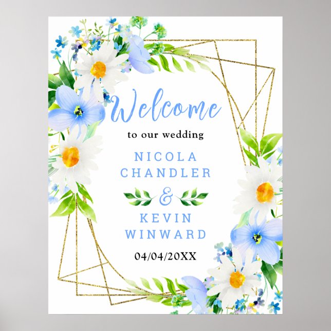 Poster Forget-Me-Nots Daisies Floral Wedding Welcome Sign (Devant)