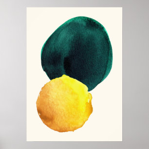 Poster Forme biologique Aquarelle Abstraite Jaune Vert