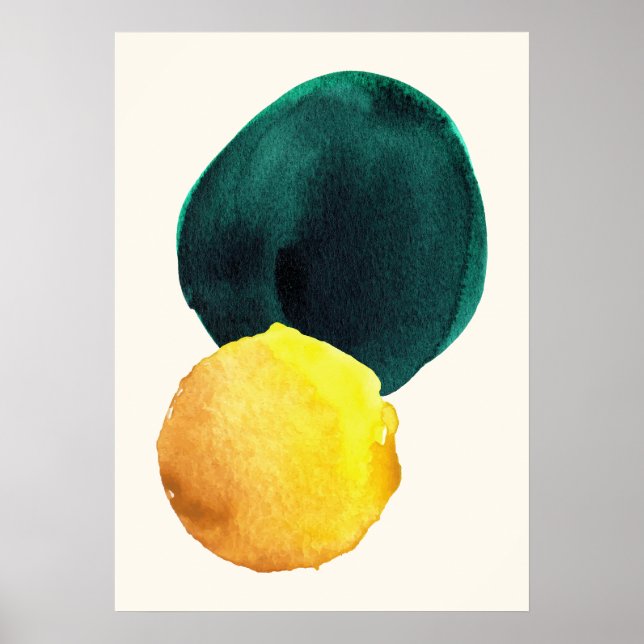 Poster Forme biologique Aquarelle Abstraite Jaune Vert (Devant)