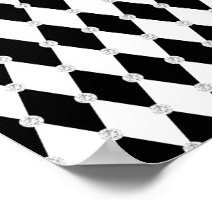 Poster Forme de diamant de Rhombus blanc noir arlequin