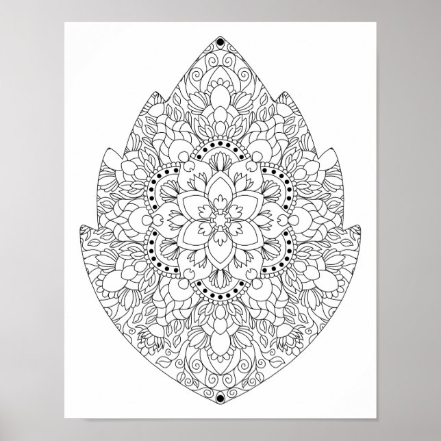Poster Forme de feuille Floral Mandala Adult Coloration (Devant)