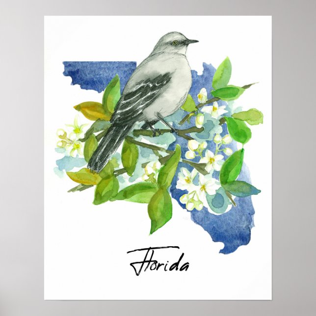 Poster Forme de Floride Fleur d'Orange Moqueur (Devant)