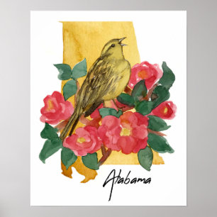 Poster Forme de l'Alabama Fleur de Camélia Yellowhammer
