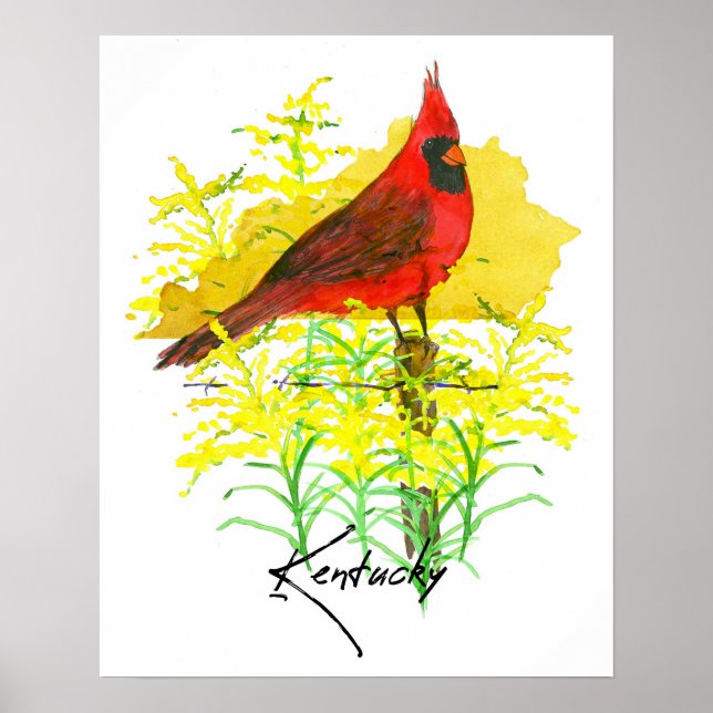 Poster Forme de l'État du Kentucky Cardinal Goldenrod (Devant)