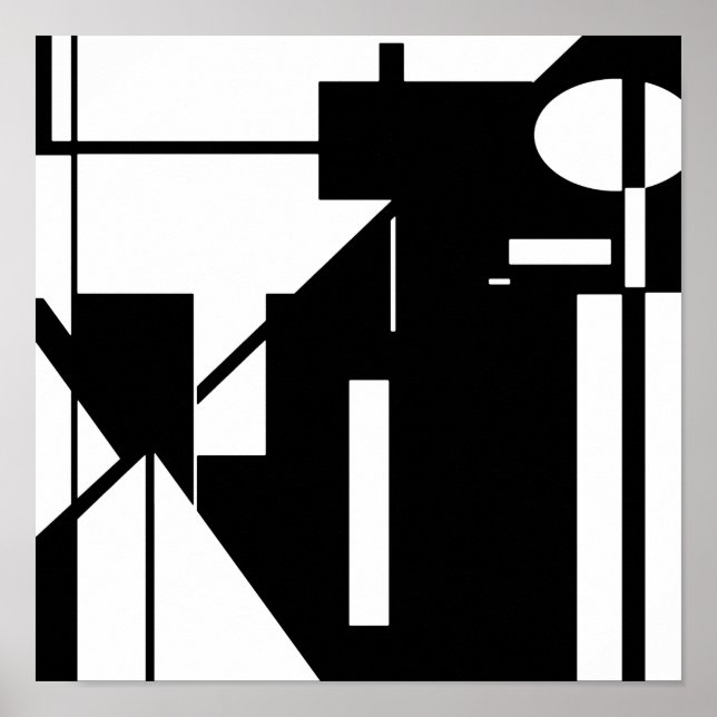 Poster Formes blanches sur MCM noir look Art Abstrait (Devant)