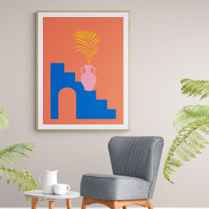 Poster Formes botaniques colorées en orange et bleu
