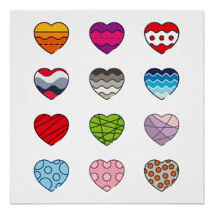 Poster Formes de coeur colorées.