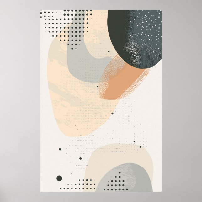 Poster Formes de couleur neutre avec motifs point (Devant)