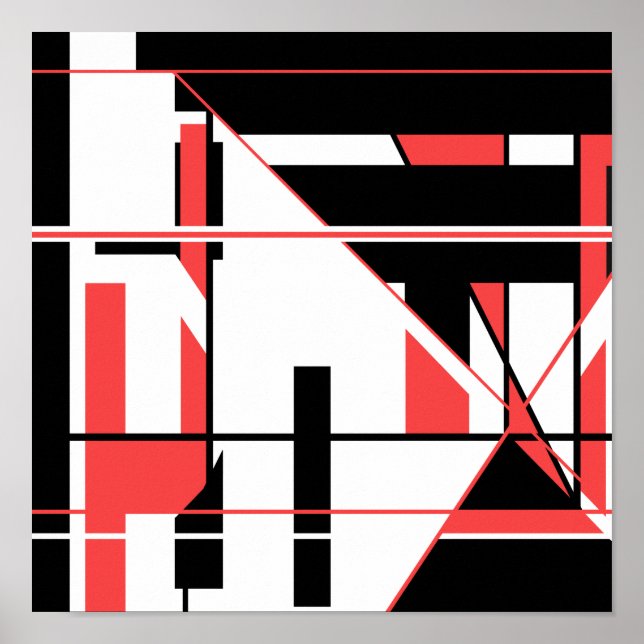 Poster Formes de lignes rouges noires sur blanc abstrait (Devant)