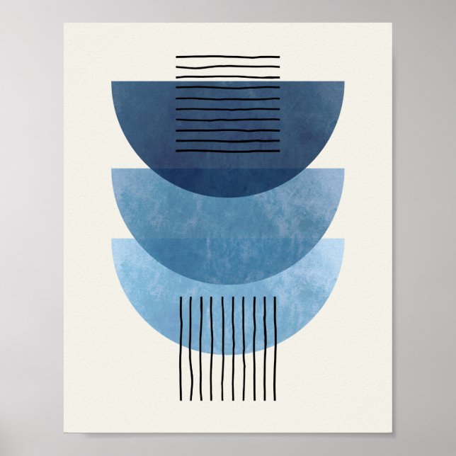 Poster Formes du milieu du siècle BLUE moderne abstrait (Devant)