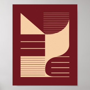 Poster Formes Géométriques Minimalistes sur Fond Rouge Fo