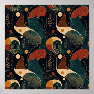 Poster Formes organiques rétro Boho en terre cuite sarcel