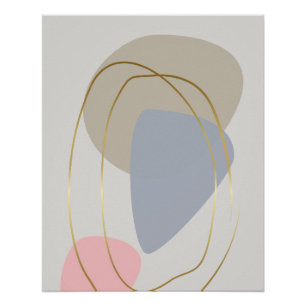 Poster Formes pastel minimalistes avec ligne d'art en or