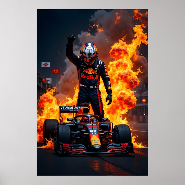 Poster Formula One Racing Champion Celebration with Fire  (Devant)