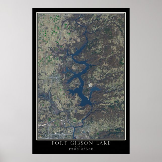 Poster Fort Gibson Lake Oklahoma Carte satellite spatiale (Devant)