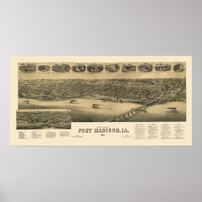 Poster Fort Madison, IA Carte panoramique - 1888 (Devant)