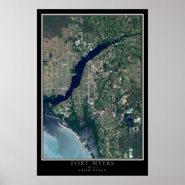 Poster Fort Myers Floride De L'Espace Carte Satellite (Devant)