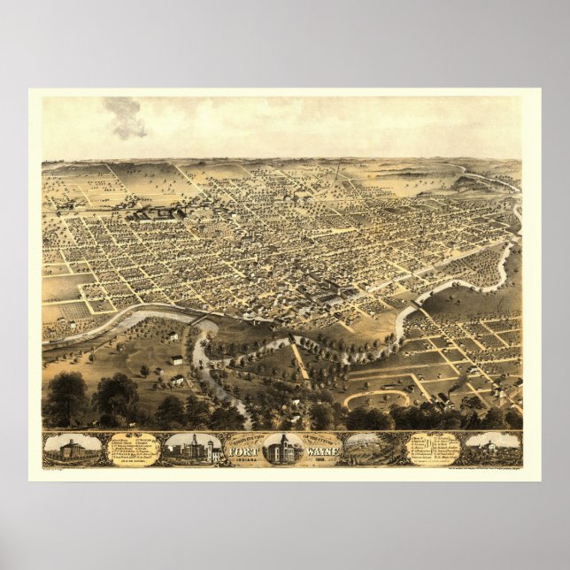 Poster Fort Wayne, IN Panoramic Map - 1868 (Devant)