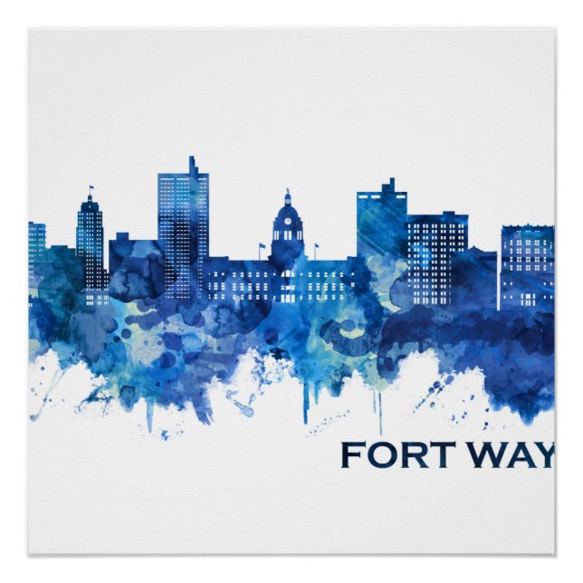 Poster Fort Wayne Indiana Skyline Blue (Devant)