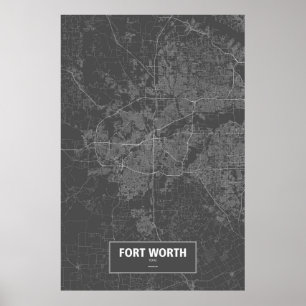 Poster Fort Worth, Texas (blanc sur noir)