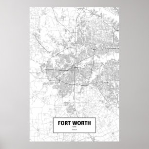 Poster Fort Worth, Texas (noir sur blanc)
