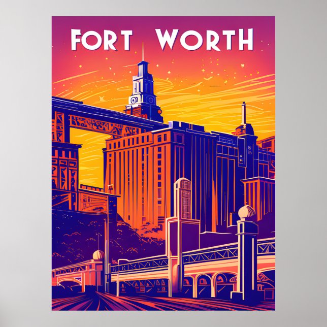 Poster Fort Worth, Ville en couleurs vives, Voyage (Devant)