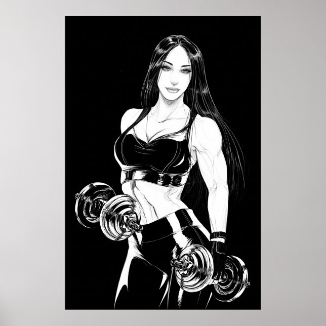 Poster Forte et belle salle de sport fille fitness fitnes (Devant)
