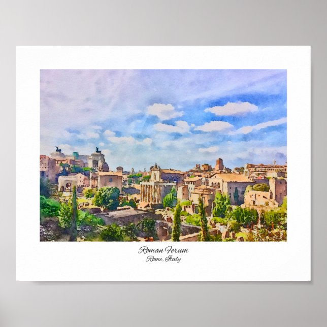 Poster Forum romain de Palatine Hill en Italie Aquarelle (Devant)