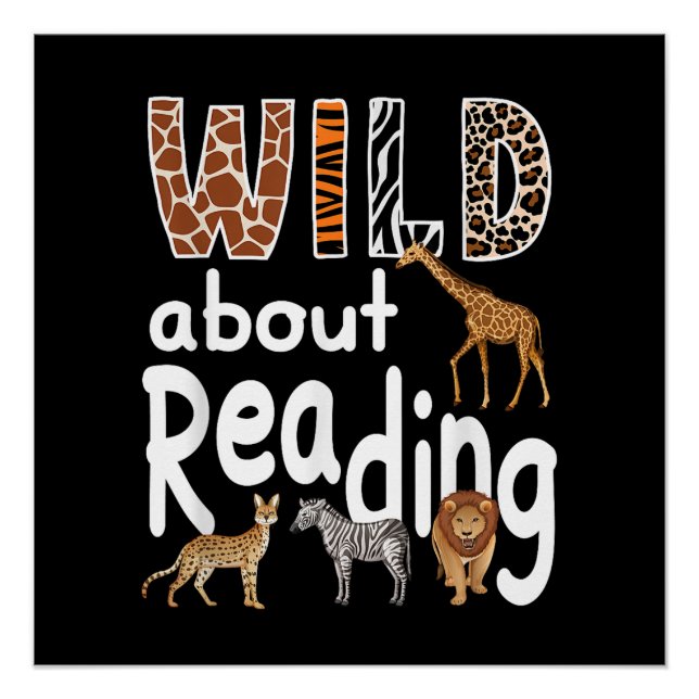 Poster Fou de lecture Animaux de zoo Amoureux des livres  (Devant)
