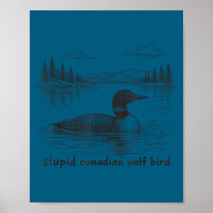 Poster Fou oiseau loup canadien drôle animal plongeons