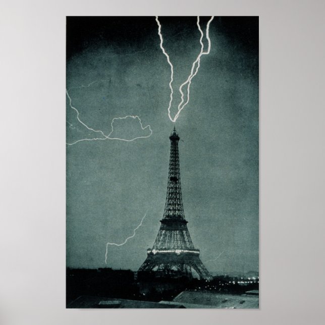 Poster Foudre frappant la Tour Eiffel, Paris France (Devant)