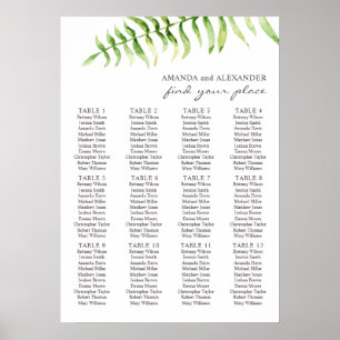 Poster Fougère à l'aquarelle. Plan de table de mariage ve