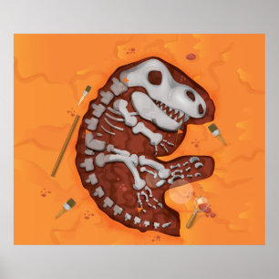 Poster Fouille d'os de dinosaures en archéologie