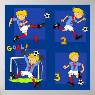 Poster Four boys playing Soccer