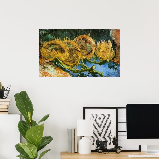 Poster Four Cut Sunflowers par Vincent van Gogh (Bureau à domicile)