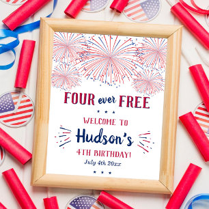 Poster Four Ever Free ! Fête du 4 juillet Anniversaire 4
