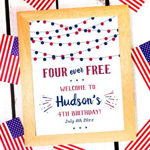 Poster Four Ever Free ! Fête du 4 juillet Anniversaire de