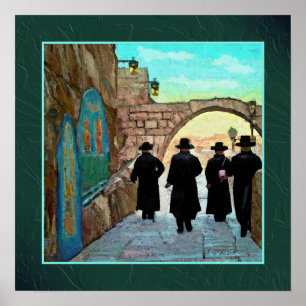 Poster Four Rabbis Walking in Jerusalem Street Art Print