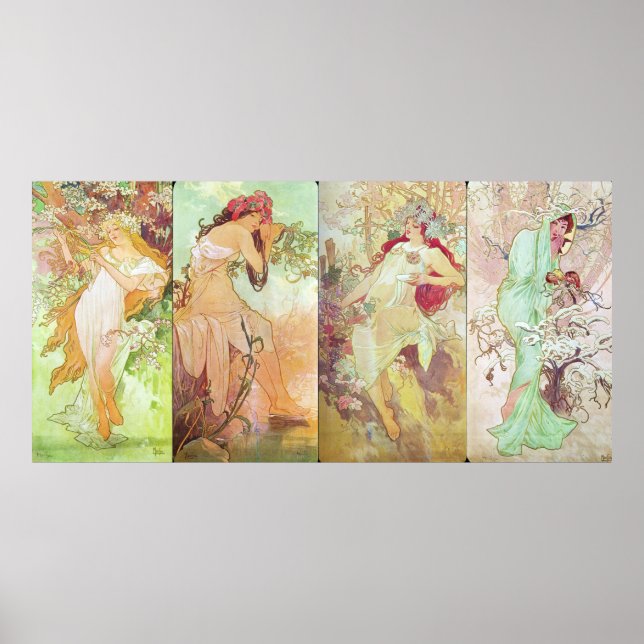 Poster Four Seasons par Alfons Mucha, 1896 (Devant)