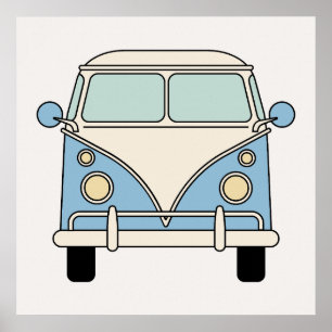 Poster Fourgonnette Camionnette Rétro Vintage Bleue