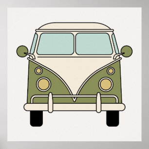 Poster Fourgonnette de camping-car rétro vert vintage
