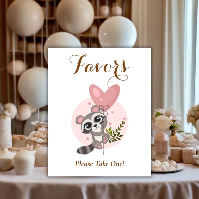 Poster Fournitures de fête de bébé ourson mignon minimali (Minimalist Cute Raccoon Baby Shower Favors Poster)