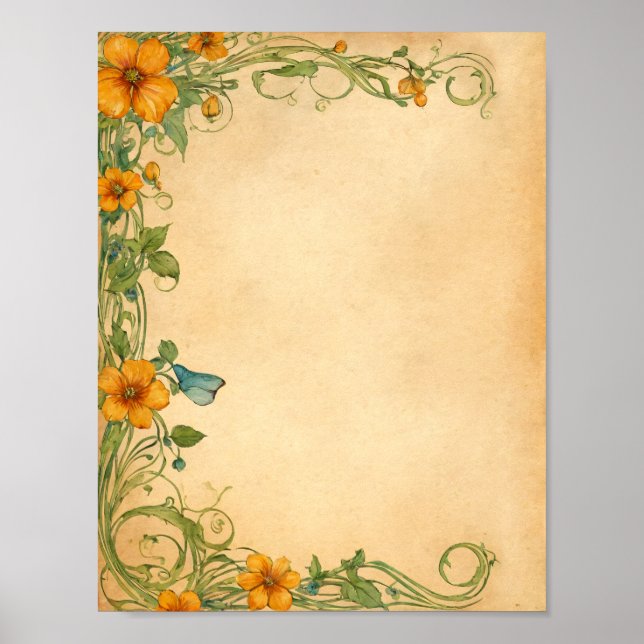 Poster Fournitures pour scrapbooking de fleurs et journal (Devant)