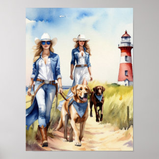 Poster Foutaise côtière - Deux marcheurs de chiens