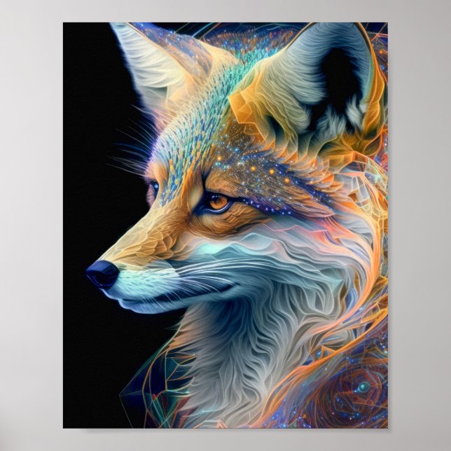 Poster Fox Animal Portrait Nature Faune Peinture (Devant)