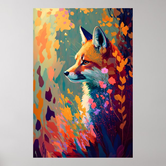Poster Fox Animal Portrait Peinture Faune Art Extérieur (Devant)